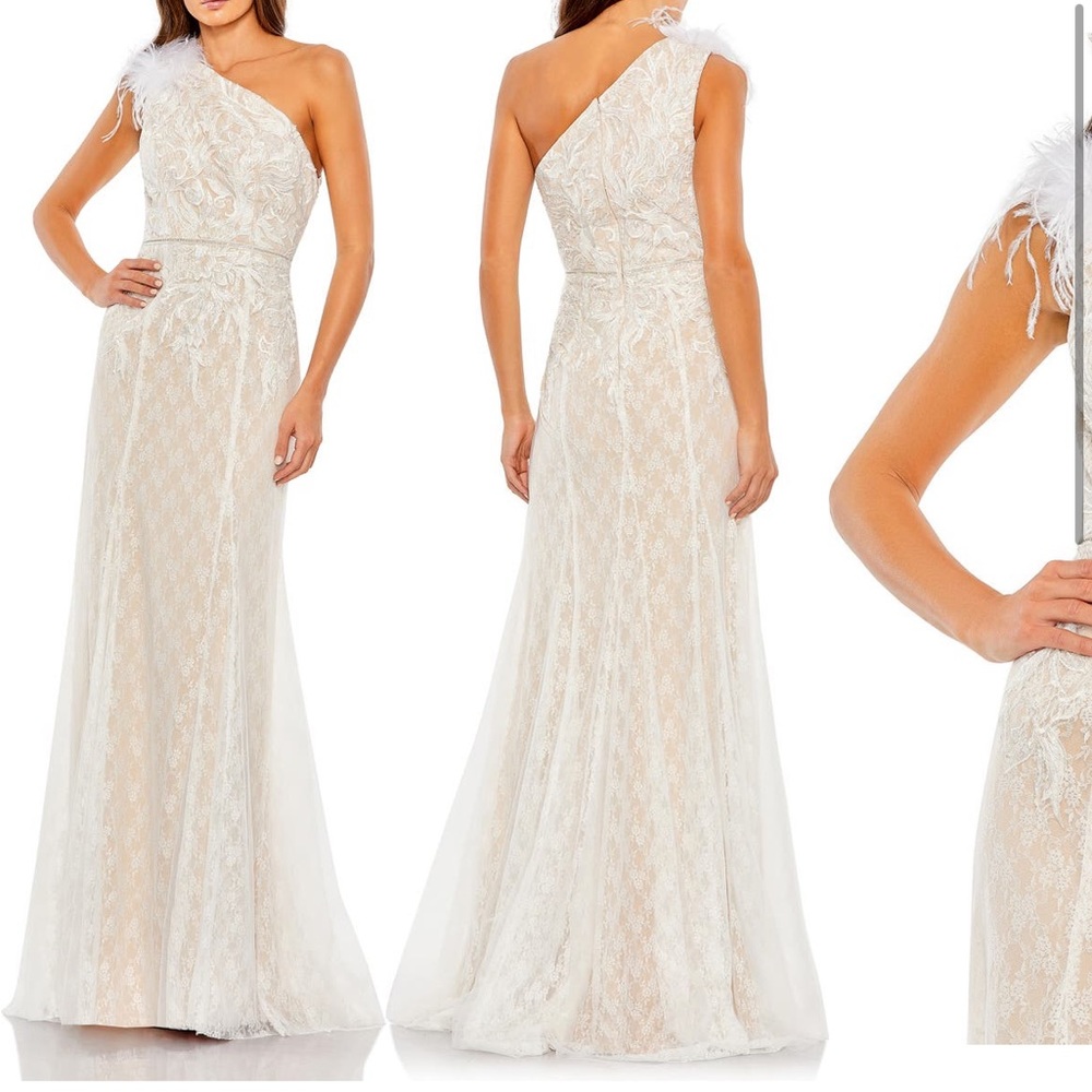 Mac Duggal One Shoulder Lace Wedding Gown